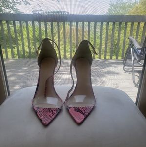 Pink and black strap heels